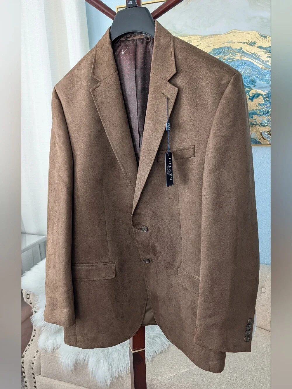 NWT Chaps Brown Faux Suede Sport Coat - Two-Button Mens Blazer Sz 42 L